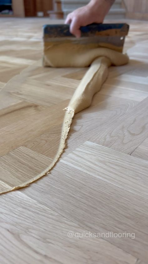 Most people say not to fill gaps between the boards in your hardwood timber floor due to it cracking and falling out over time.. HOWEVER… | Instagram How To Fill Cracks In Wood Floor, Wood Floor Repair, Double Herringbone, Corner Bathroom Vanity, Old Wood Floors, Timber Floor, We Are Done, Corner Bathroom, Restore Wood