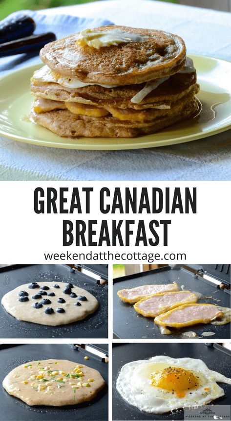 This is no ordinary stack of pancakes!  The GREAT CANADIAN BREAKFAST is a stack of 3 pancakes with a fried egg and peameal bacon layered in between. It'll be your families favourite breakfast or weekend brunch recipe! #breakfastrecipes #brunch #pancakes #pancakeday #weekendvibes #familyday Canadian Breakfast, Brunch Pancakes, Peameal Bacon, Weekend Brunch Recipes, Stack Of Pancakes, Brunch Recipe, Birthday Breakfast, Canadian Bacon, Pancake Stack