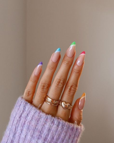 Rainbow Nails Design, Spring Break Nails, Milky Nails, Broken Nails, Rainbow Nails, Pastel Nails, Nail Designs Spring, Makati, French Tip Nails