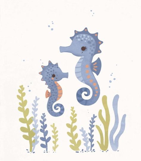 Seahorses Seahorse Illustration Cute, Cute Seahorse Drawing, Sea Horse Illustration, Sea Horses Illustration, Seahorse Illustration, Seahorse Drawing, Sea Murals, Cute Seahorse, Mermaid Cartoon