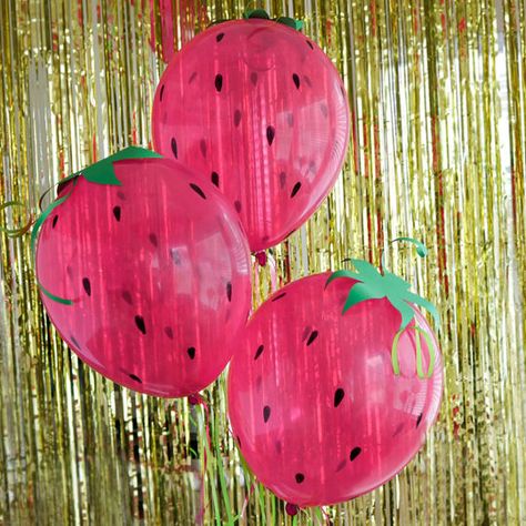 Strawberry Balloons Strawberry Balloons, 7th Birthday Cakes, Party Planning Business, Strawberry Shortcake Birthday, Strawberry Shortcake Party, Helium Tank, Fairy Garden Party, Watermelon Party, Strawberry Decorations