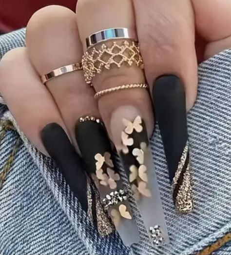 Long Press On Nails, Galaxy Nails, Gold Nail, Diamond Decorations, Coffin Press On Nails, Stick On Nails, Floral Nails, Resin Material, Artificial Nails