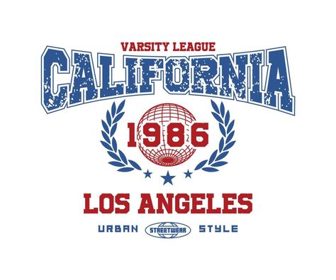 Vintage typography college varsity los angeles california state slogan print with grunge effect for graphic tee t shirt or sweatshirt - Vector University Tees Design, Sporty Tshirt Design, Varsity Tshirt Design Ideas, Varsity Shirt Design, University Typography, Varsity Typography, College Graphic Design, College Shirt Design, Varsity T Shirt