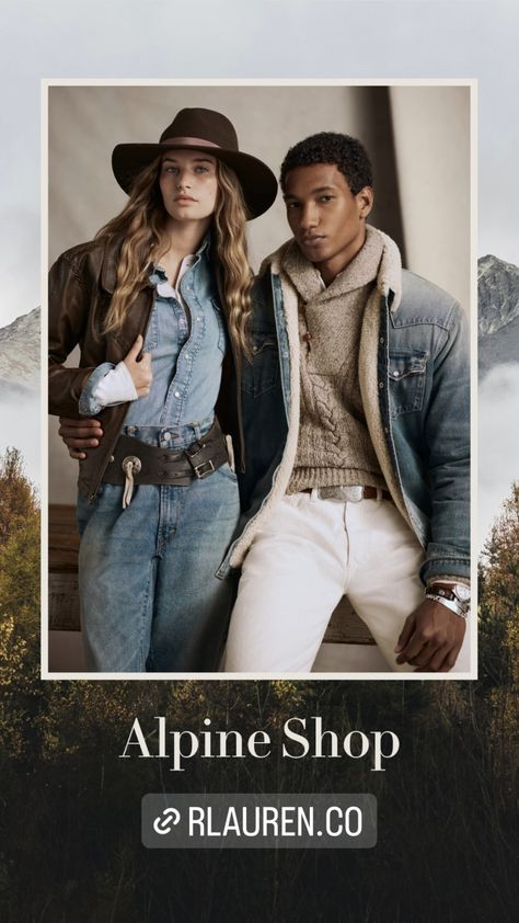 Yellowstone Fashion, Ralph Lauren Cowboy, Vintage Ralph Lauren Ads, Ralph Lauren Ads, Yellowstone Winter, Ralph Lauren Winter, Ralph Lauren Western, Mountain Chic, Holiday Dressing