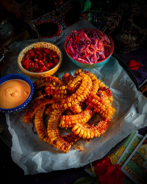 Salt And Pepper Sweetcorn Ribs with Paprika Creme Fraiche and Sweet Potato Aioli Sweetcorn Ribs, Aioli Recipes, Mouthwatering Food, Aioli Recipe, Spanish Recipes, Aioli, Smoked Paprika, Vegetable Recipes, Wine Recipes