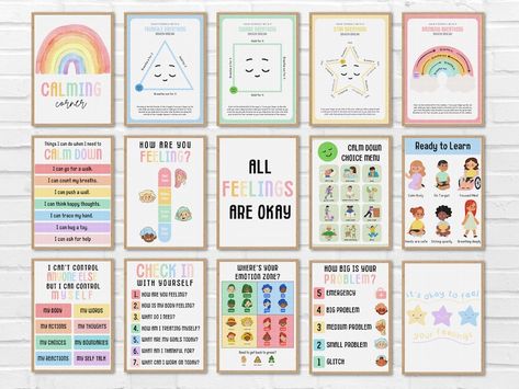 Calming Corner Posters, Calming Corner, Calming Activities, Brain Breaks, Social Emotional Learning, Social Emotional, Kindergarten Activities, School Items, Pastel Rainbow