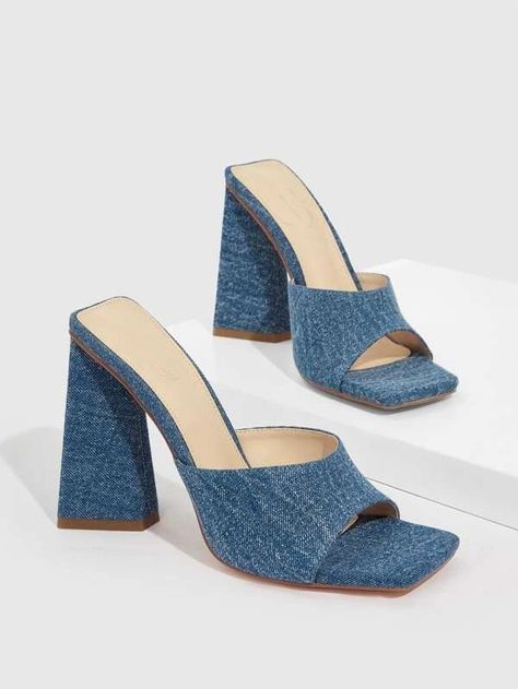 Jean Azul, Rave Hair, Denim Sandals, Heeled Mule, Jean Material, Shein Outfits, Mule Sandals, Denim Shoes, Jeans Material