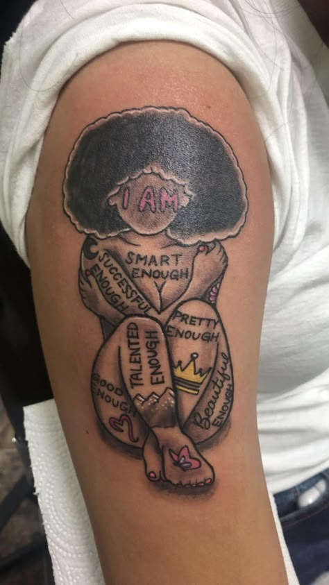 Enough Tattoo, Girl Thigh Tattoos, Self Love Tattoo, Omerta Tattoo, Black Girls With Tattoos, Inspiration Tattoos, Tattoos For Black Skin, Dope Tattoos For Women, Thigh Tattoos Women