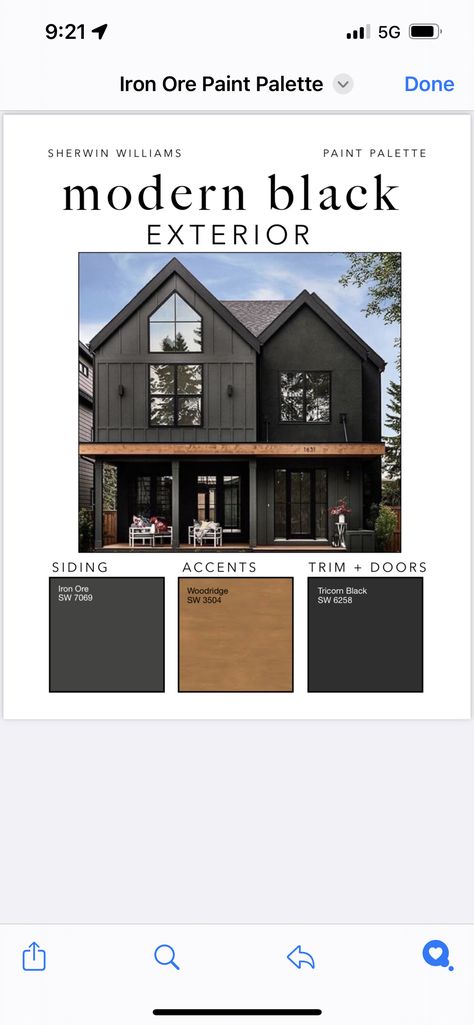 Dark Color Houses Exterior, Black House With Brown Roof, Dark Green And Black Exterior House Colors, Dark Exterior Color Schemes, Chelsea Houska House Exterior, Black Mediterranean House, Charcoal Exterior Paint Colors For House, Charcoal House With Wood Accents, Dark Farmhouse Exterior Paint Colors