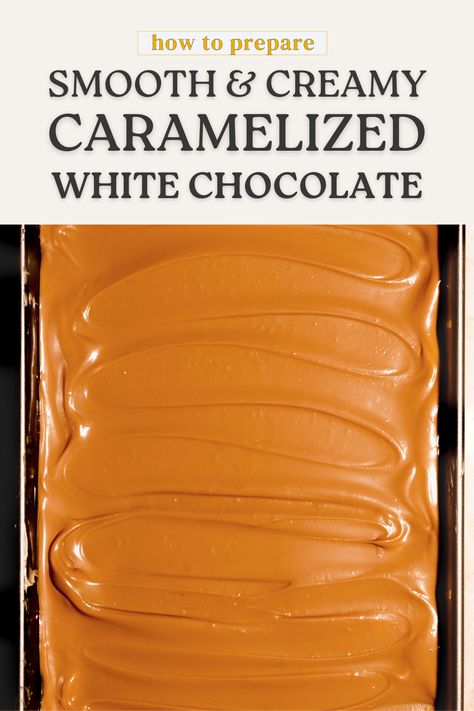 In this easy baking tutorial, I will guide you to prepare smooth and creamy caramelized white chocolate. With my in-depth explanation and success tips you will not only be able to caramelise white chocolate in no time and use them in endless baking recipes but also enjoy turning white chocolate into a toasty & caramel-like chocolate. Read the entire blog post here - https://thelaughingbutter.com/how-to-make-caramelized-white-chocolate/ Caramelized White Chocolate, White Chocolate Recipes, Baking 101, How To Make Caramel, Christmas Baking Recipes, White Chicks, White Chocolate Cookies, Baking Basics, Baking Tutorial