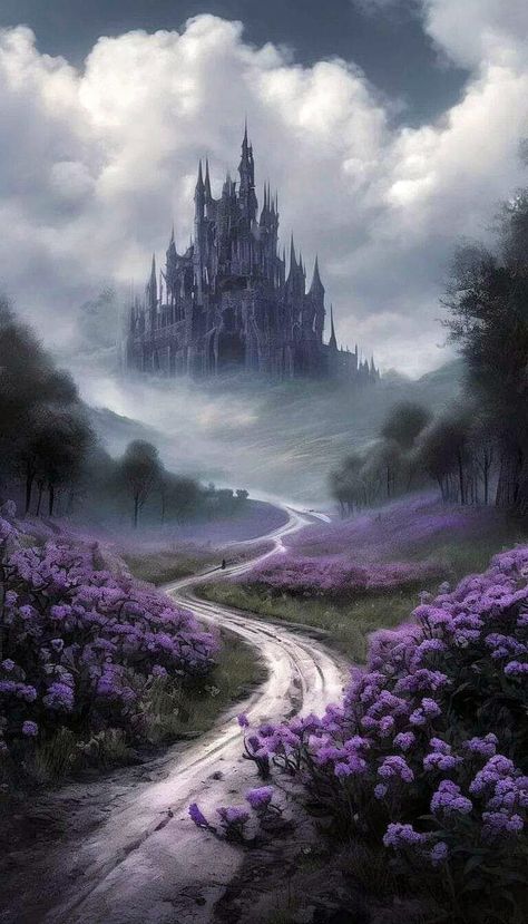 Purple Art Aesthetic, Gothic Castle Aesthetic, Jacks Game, Gothic Landscape, Fantasy Scenery, Purple Gothic, Castle Painting, Dark Castle, Gothic Castle