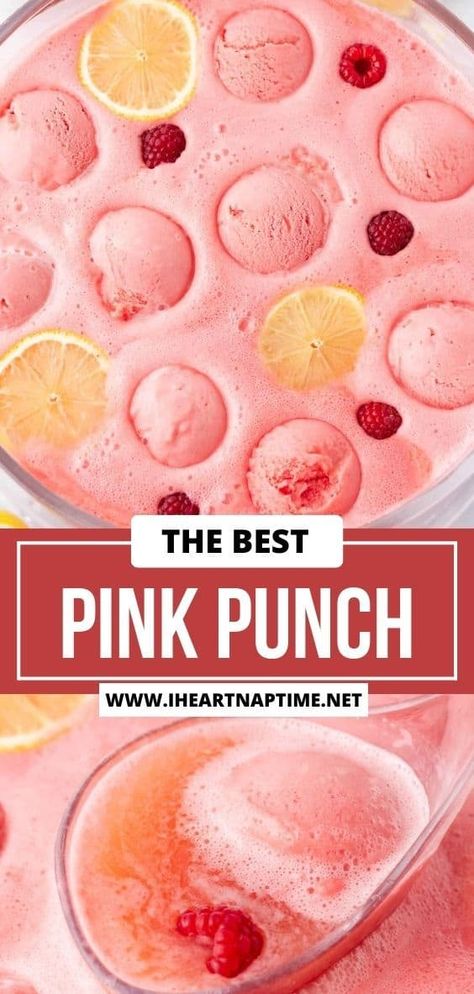 Sweet, tart, refreshing, and pink! This pink punch is flavorful and fun using just 3 ingredients. It's ideal for baby showers, birthday parties, and anytime you need a quick and delicious non-alcoholic party punch recipe! Pink Punch Recipe Non Alcoholic, Wedding Shower Punch, Breakfast Punch, Strawberry Punch Recipes, Frozen Pink Lemonade, Pink Lemonade Punch, Party Punch Alcohol, Pink Punch Recipes, Bridal Shower Punch