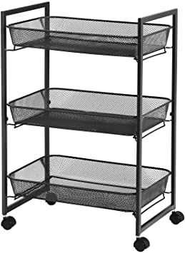 SONGMICS 3-Tier Trolley, Household Kitchen and Bathroom Cart with Wire Baskets, Space Saving, Easy Assembly, Kitchen, Office, Bathroom, Living Room, Black BSC061B01: Amazon.co.uk: Kitchen & Home Bathroom Cart, Meals On Wheels, Rolling Storage Cart, Storage Trolley, Kitchen Trolley, Rolling Cart, Storage Cart, Bedroom Black, Basket Shelves