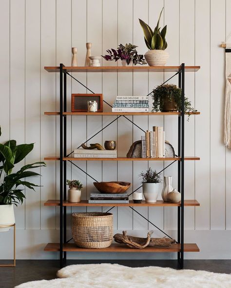 World Market on Instagram: “With plenty of room for books, photos, plants and more, our Amador bookshelf has a warm, modern style while offering plenty of storage in…” Industrial Living Room Curtains, Living Room With Brick Wall, Living Room Ideas Industrial, Industrial Decor Living Room, Industrial Living Room, Living Room Industrial, Shelf Decor Living Room, Bookshelves In Living Room, Diy Living Room Decor