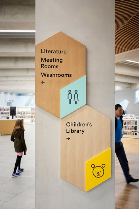 Library Wayfinding, Interior Signage Design, Office Wayfinding, Interior Wayfinding, Architecture Materials, School Signage, Environmental Graphics Signage, Library Signage, Wayfinding Signage Design