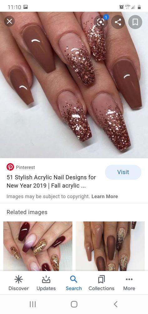 Nails To Match Rust Color Dress, Copper Sparkle Nails, Brown Sparkly Nails, Rust Colored Nails, Rust Nails Design, Fall Glitter Nails, Rust Nails, Copper Nails Designs, Pink Sparkle Nails