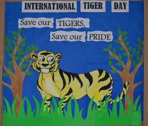 Tiger Day Board Decoration, Tiger Day Celebration In School, Tiger Day Activities For Kids, Save Tiger Poster Ideas, Tiger Facts, Diy Baby Costumes, Tiger Day, Birthday Board Classroom, School Kids Activities