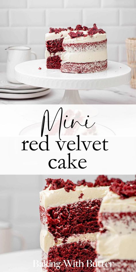 Celebrate life's small victories with this mini 6-inch red velvet cake. It's perfect for intimate gatherings or satisfying that cake craving! 6 In Red Velvet Cake, 3 Layer 6 Inch Cake, Red Velvet Cake 6 Inch, Small Red Velvet Cake Birthday, 4 Inch Red Velvet Cake, 6” Red Velvet Cake, Red Velvet Cake For Two, Mini Cake Recipe 6 Inch, Mini Red Velvet Cake Recipe