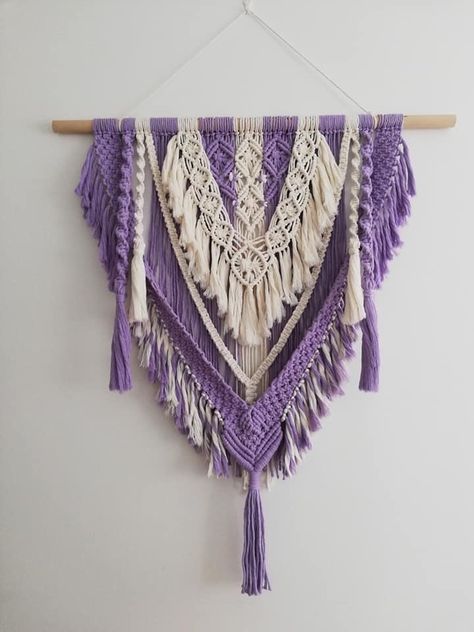 Purple Macrame Wall Hanging, Purple Macrame, Yellow Macrame, Country Interior Design, Hanging Ideas, Macrame Wall Hanging Patterns, Mini Wall, String Art Diy, Wall Hangers