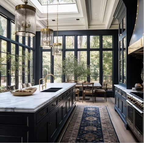 Kitchen With Navy Blue Cabinets, Modern English Tudor Interior Design, Life Visualization, Modern Italian Home, Kitchen Rehab, Mediterranean Luxury, Indoor Ideas, Gorgeous Homes, Eclectic Kitchen