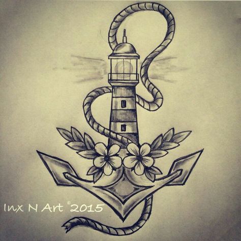 Tattoo Finka Anchor Drawings, Anker Tattoo, Lighthouse Tattoo, Kunst Tattoos, Anchor Tattoos, Nautical Tattoo, Anchor Tattoo, Geniale Tattoos, Light House