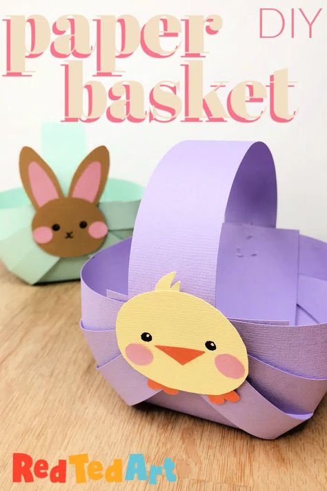 Easter Egg Basket Diy, Easter Bunny Basket Craft, Diy Easter Crafts For Kids, Paper Easter Basket, Simple Easter Baskets, Easter Baskets To Make, Creative Easter Baskets, Easter Paper Crafts, Easter Basket Crafts