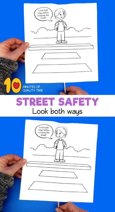 Street Safety Craft Crossing the Street Street Safety Preschool, Pedestrian Safety Activities, Safety Worksheets, Purim Crafts, Safety Road, Street Safety, Safety Crafts, Groundhog Day Activities, Crossing The Street