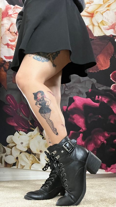 Vintage, Tattoo, Pinup, Witch, Halloween, Spooky, Alt Style, Tattoo Ideas Pinup Tattoo Halloween, Pinup Tattoo Placement, Pinup Witch Tattoo, Curvy Pinup Tattoo, Witch Pinup Tattoo, Witch Pin Up Tattoo, Goth Pinup Tattoo, Halloween Pin Up Tattoo, Halloween Pinup Tattoo