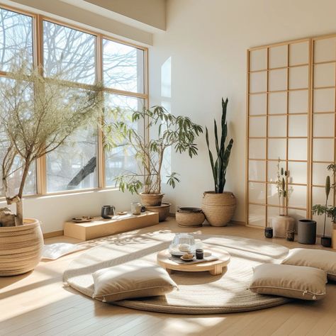 Small Meditation Room, Sala Zen, Yoga Room Design, Home Yoga Room, Japanese Living Room, Japandi Interior Design, Zen Interiors, Japandi Interiors, Japandi Home