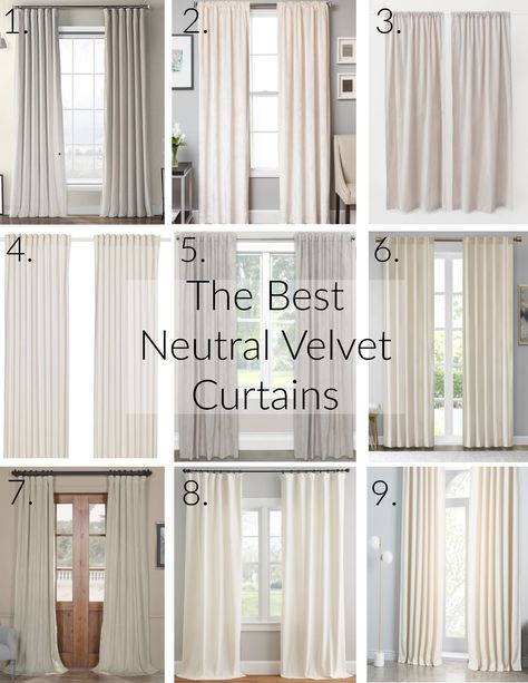 The best places to find neutral curtains for your home. - Within the Grove Curtains With Cream Couch, Neutral Window Treatments, Neutral Curtains Bedroom, White Velvet Curtains, Velvet Curtains Living Room, Velvet Curtains Bedroom, Curtains For Grey Walls, Neutral Kitchen Designs, Brown Headboard