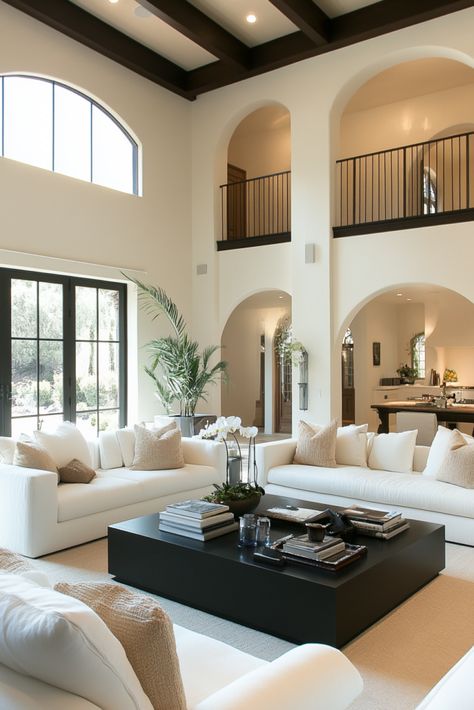 🖤 15 Striking B&W Mediterranean Décor Ideas You’ll Love! 🤍 - Modern Mediterranean Home Decor, Modern Spanish Colonial Style Homes, Meditterean House Interior, Mediterrean Homes Interiors, Modern Mediterranean Homes Exterior, Spanish Mediterranean Interior, Modern Spanish Style Homes Interior, Mediterranean Homes Interior, Traditional Mediterranean House