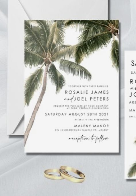 Palm Tree Wedding Invitations, Barbados Wedding, Handwritten Wedding, Tropical Invitations, Palm Wedding, Tropical Wedding Invitations, Themed Wedding Invitations, Beach Wedding Invitations, Tropical Palm