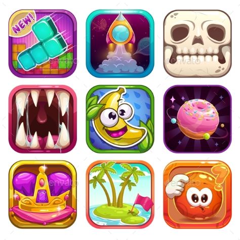 Cartoon App Icons for Game Design Game App Icon, Background For Mobile, Icon Template, Game Gui, Store Icon, Games Design, Mobile Games, Game Icon, Game App