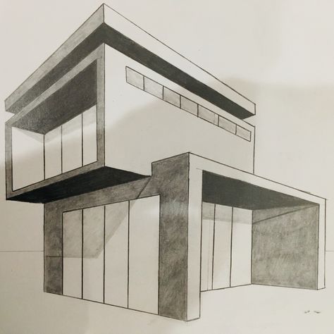 Modern House Architecture Design Drawing, Architecture Simple Drawing, Arcitechture Simple Drawing, 2point Perspective Drawings, Two Point Perspective House, House Design Drawing Sketch, Interior Design Sketches Perspective, Perspective Architecture Drawing, Simple Architecture Drawing