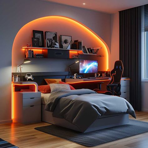 3+ Fresh and Funky Modern Teen Boy Bedroom Styles • 333+ Inspiring Lifestyle Ideas Game Room Boy, Teen Boy Room Ideas Gaming Teenage Bedrooms, Small Gamer Bedroom, Minimalist Rooms, Modern Teen Boy Bedroom, Cool Teen Bedrooms, Gaming Bedroom