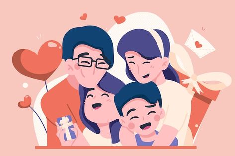 Happy family flat illustration | Premium Vector #Freepik #vector #heart #love #kids #gift Happy Family Portrait, Family Love Illustration, Family Day Poster, Family Graphic Design, Family Vector Illustration, Japanese Vibes, Illustrated Family Portrait, Family Clipart, Travel Scrapbook Pages