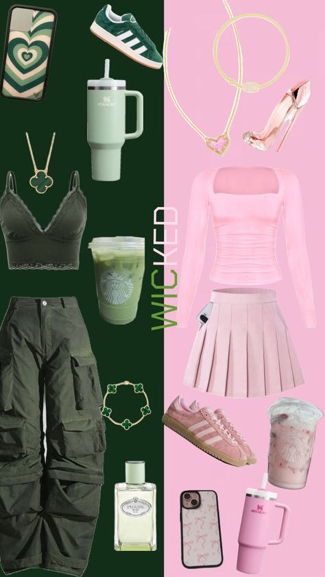 #wicked#green#pink#duo#outfit#chooseone#arianagrade#outfitinspo #preppy#movie#w#i#c#k#e#d Outfits For Wicked Movie, Wicked Outfits Ideas, Wicked Movie Outfits, Wicked Themed Outfit, Wicked Outfit Inspired, Elphaba Inspired Outfit, Wicked Movie Outfit Ideas, Wicked Inspired Outfits, Wicked Outfit Ideas