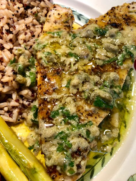 Caper Vinaigrette, Crusted Halibut, Meyer Lemon Recipes, Food Gluten Free, Seared Fish, Lemon Recipe, Balsamic Pork, Lemon Herb, Spring Vegetables