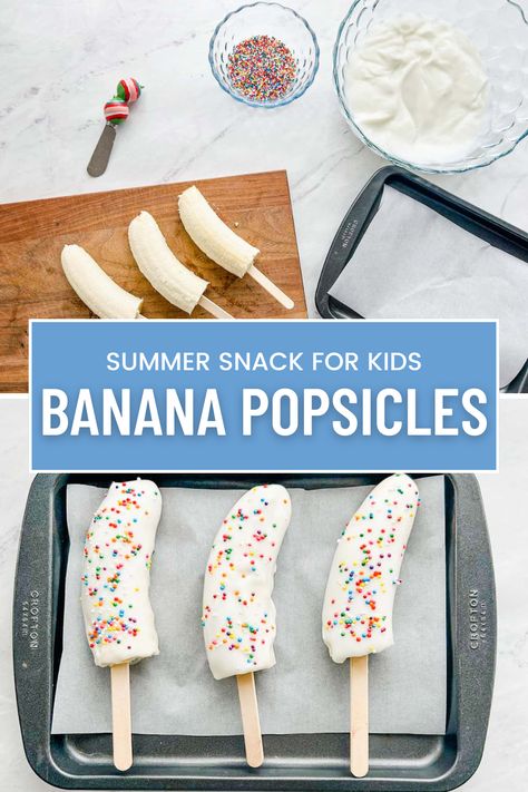 My 4 year old was able to make this snack from beginning to end. It was so simple and took 3 ingredients we already had in our house. I love that this snack is healthy too- it is a great go to treat on hot summer days! Summer Treats To Make With Kids, Fun Summer Treats For Kids, Fun Preschool Snacks, Maple Whipped Cream Recipe, Lemon Popsicles, Easy Summer Snacks, Montessori Work, Banana Popsicles, Vegetable Crafts