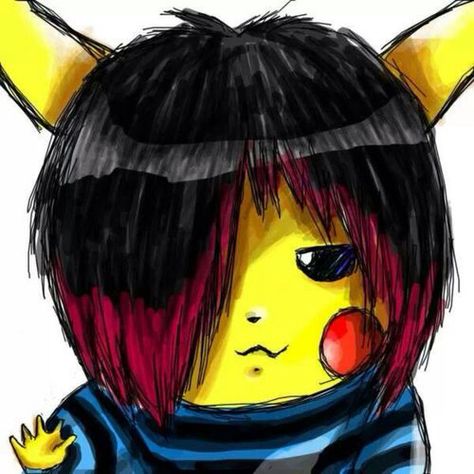 Easy Drawings Color, Emo Pikachu, Emo Pokemon, Emo Scene Art, The Scene Aesthetic, Cringe Culture, Emo Icons, Scene Aesthetic, Scene Punk