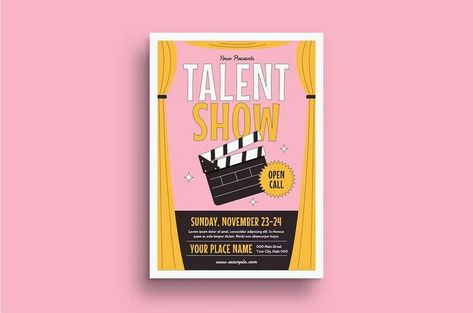 Retro Talent Show Event Flyer Get it now!! #flyer #flyerdesign #flyertemplate #flyertemplates #summer #summersale #flyermusic #bestfyler #freefyler #printtemplate #promotion #halloween #christmasflyer #wintersale #adversting #premiumdesign #freedesign #bestdesign #summerparty #halloweenparty #envato #envatomarket #graphicriver #envatoelements #summerflyer #halloweenflyer #creativemarket #freepik #behance #shutterstock #dribbble Theatre Workshop Poster, Talent Show Graphic Design, Invitation Poster Events, Show Card Design, College Event Poster, Talent Show Poster, Talent Show Flyer, Event Poster Ideas, Retro Event