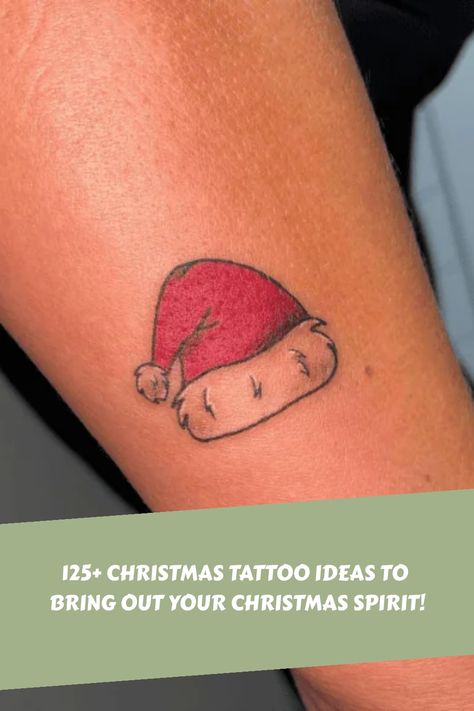 Embrace the holiday season with these 125+ Christmas tattoo ideas that will bring out your festive spirit! From cozy winter scenes to jolly Santa Claus designs, these tattoos will make you merry all year round. Find the perfect Christmas ink inspiration here. Santa Hat Tattoo, Holiday Tattoo Ideas, Santa Claus Tattoo, Christmas Tattoo Ideas, Holiday Tattoo, Small Feminine Tattoos, Night Tattoo, Snow Flake Tattoo, Nightmare Before Christmas Tattoo