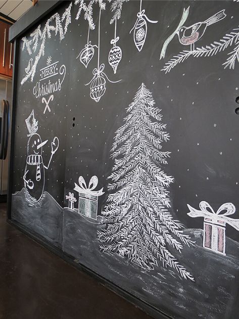 Can You Do Christmas Decorations Without A Tree? Chalkboard Christmas Tree, Christmas Chalkboard Ideas, Winter Chalkboard Ideas, Christmas Chalk, Christmas Chalkboard Art, Chalkboard Christmas, Blackboard Art, Christmas Window Painting, Signs Design