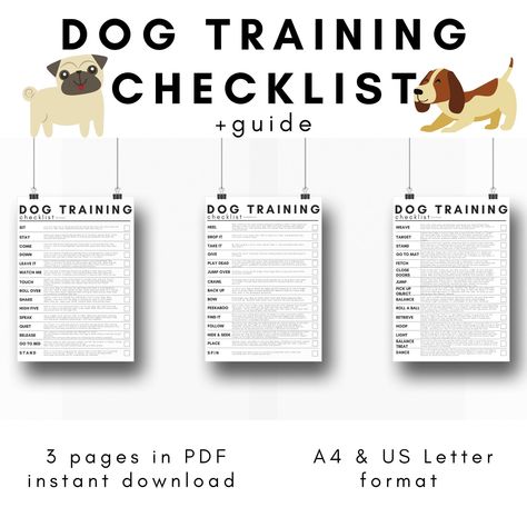 Dog training checklist with guide wallart, Ultimate dog training checklist with detailed tips on every command Training Checklist, Pet Health Record, Training Planner, Pet Training Pads, Treat Stand, Service Dog Training, Dogs Training, Chore Chart Kids, Train Your Dog