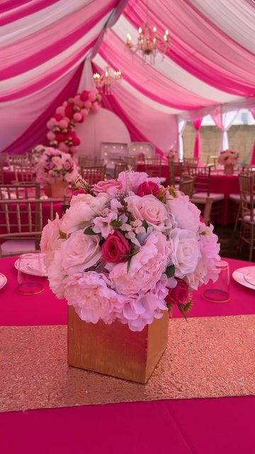 Pink Tent Decorations, Pink Tent Draping, Pink Drapes Party, Pink Tent Party, Tent Draping Ideas, Party Tent Decorations Birthday, Tent Party Decorations, Party Tent Decorations, Canopy Draping