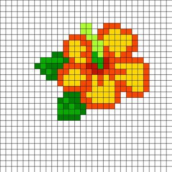 Hibiscus Perler Bead Pattern | Bead Sprites | Simple Fuse Bead Patterns Melty Bead Patterns, Beaded Things, Fuse Bead Patterns, Tiny Cross Stitch, Perler Bead Templates, Motifs Perler, Bead Sprite, Pola Kristik, Minecraft Pixel Art