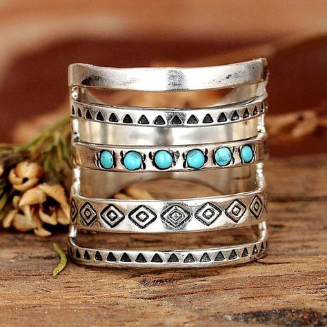 Vintage Bohemian Women's 925 Sterling Silver Multilayer Hollow Turquoise Ring Band Exquisite Engagement Wedding Rings Ethnic Anniversary Birthday Christmas Gift Jewelry Size 5-10 | Wish Trending Rings, Turquoise Jewelry Western, Jewelry Western, Aztec Fashion, Turquoise Crystal, Square Ring, Ring Birthstone, Meaningful Jewelry, Western Jewelry