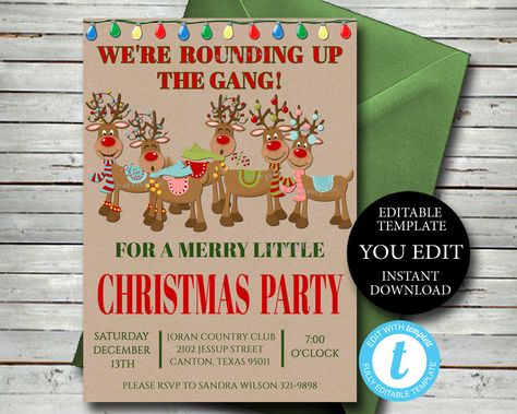 Christmas Party Invitation, Editable Invite Template, Reindeer Holiday invitation YOU EDIT,  Printable Invitation, Instant Download 020 Finish The Lyrics, Christmas Party Invitation Template, Favorite Things Party, Christmas Template, Rudolph Reindeer, Christmas Party Themes, Christmas Lights In Living Room, Quotes Friends, Lights In Living Room