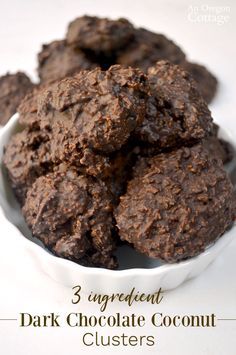 Inspired by a $23/lb candy, this easy recipe for dark chocolate coconut clusters takes minutes to make at a fraction of the store price and tastes amazing. Chocolate Coconut Clusters, Weekday Recipes, Coconut Clusters, Dark Chocolate Coconut, Healthy Candy, Vegan Protein Bars, Coconut Recipes, Chocolate Coconut, Homemade Desserts