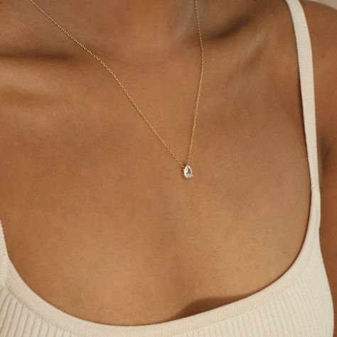 Pear Diamond Necklace, Teardrop Diamond Necklace, Necklace Minimalist Jewelry, Teardrop Diamond, Sideways Initial Necklace, Dainty Initial Necklace, Charm Necklaces, Diamond Charm, Teardrop Necklace